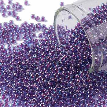 TOHO Round Seed Beads, Japanese Seed Beads, (252) Inside Color Aqua/Purple Lined, 11/0, 2.2mm, Hole: 0.8mm, about 5555pcs/50g
