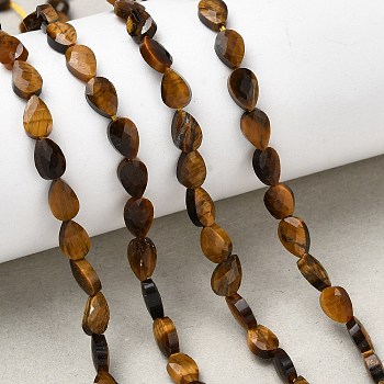 Natural Tiger Eye Beads Strands, Teardrop, Faceted, 6x4x2.5mm, Hole: 0.6mm, about 62~68pcs/strand, 15.16~15.55''(38.5~39.5cm)
