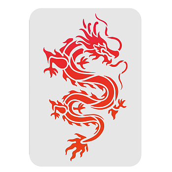 Large Plastic Reusable Drawing Painting Stencils Templates, for Painting on Scrapbook Fabric Tiles Floor Furniture Wood, Rectangle, Dragon Pattern, 297x210mm