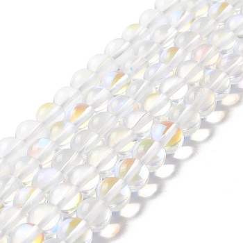 Synthetic Moonstone Beads Strands, Round, Clear AB, 8mm, Hole: 1mm, about 48pcs/strand, 14.57''~15.35''(37~39cm)