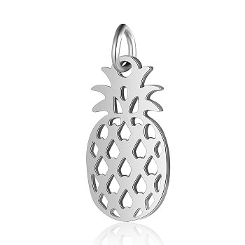 201 Stainless Steel Pendants, Pineapple, Stainless Steel Color, 28x16x1mm, Hole: 3mm