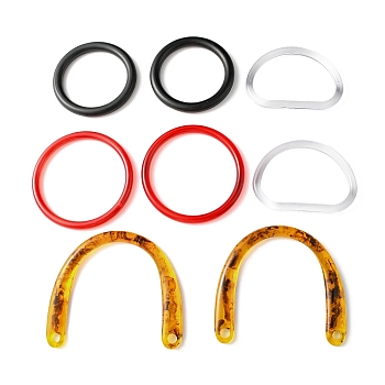 Plastic Purse Handles, for Bag Sewing Craft Tailor Sewer, Round Ring/Letter D/Arch, Mixed Color, 8.8~13x10.6~15x1~1.2cm, Hole: 10mm
