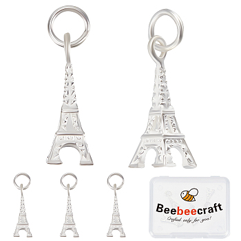 5Pcs 925 Sterling Silver Pendants, with Jump Ring, Eiffel Tower Charms, Silver, 16.5x8x6mm, Hole: 3.5mm