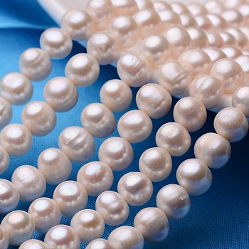 Potato Natural Cultured Freshwater Pearl Beads Strands, Seashell Color, 9~10mm, Hole: 0.8mm, about 41~47pcs/strand, 14.6 inch~16.1 inch