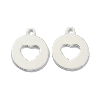 Plating Alloy Pendant, Flat Round with Heart, Matte Silver Color, 17x14.5x1mm, Hole: 1.6mm