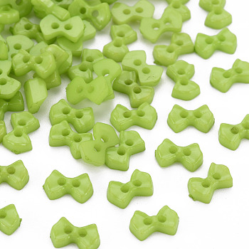 2-Hole Plastic Buttons, Bowknot, Yellow Green, 6x9x2mm, Hole: 1.5mm