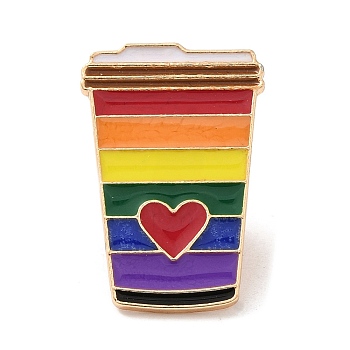 Pride Rainbow Theme Enamel Pins, Light Gold Alloy Badge for Backpack Clothes, Colorful, Drink, 25x16.5x1.5mm