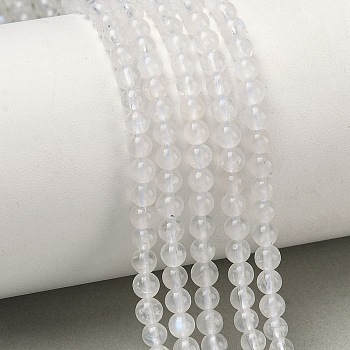 Natural Rainbow Moonstone Beads Strands, Round, 4~4.5mm, Hole: 1mm, about 94~108pcs/strand, 14.96''~15.16''(38~38.5cm)