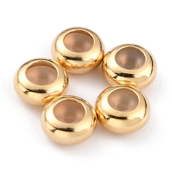 Brass Beads, with Rubber Inside, Slider Beads, Stopper Beads, Long-Lasting Plated, Rondelle, Real 24K Gold Plated, 5x2.5mm, Rubber Hole: 1.2mm