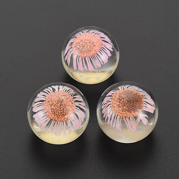Transparent Acrylic Cabochons, with Dried Flower, Half Round, Pink, 20x17.5mm
