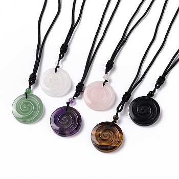 Adjustable Natural Mixed Gemstone Vortex Pendant Necklace with Nylon Cord for Women, 26.38 inch(67cm)