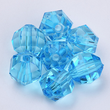 Transparent Acrylic Beads, Faceted, Round, Deep Sky Blue, 6x5.5mm, Hole: 1.3mm, about 4500pcs/500g