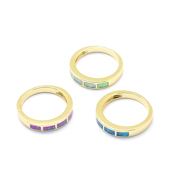 Synthetic Opal Finger Rings, with Brass Findings, Long-Lasting Plated, Mixed Color, Golden, US Size 7 1/4(17.5mm)