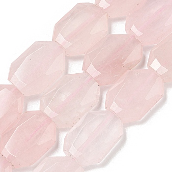 Natural Rose Quartz Beads Strands, Hexagon, Faceted, 12x17x5mm, Hole: 1mm, about 24pcs/strand, 15.55''(39.5cm)