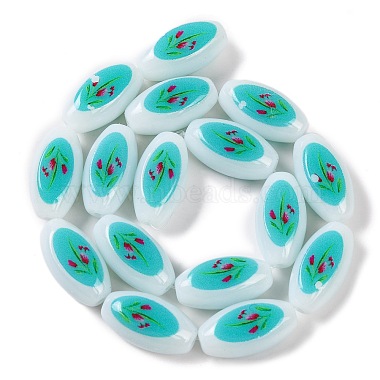 Printing Glass Oval Beads for Necklaces Bracelets Making(GLAA-B020-01A-09)-3