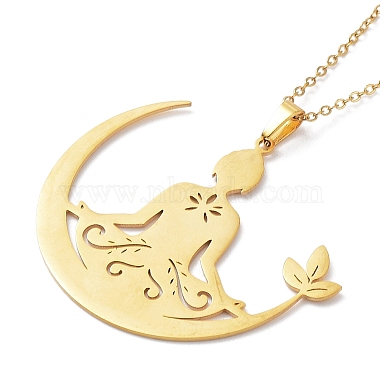 201 Stainless Steel Yoga Human Pendant Necklace with Cable Chains(NJEW-Q317-09G)-3