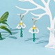 Shell Pearl & Glass Braided Flower with Long Tassel Dangle Leverback Earrings(EJEW-TA00122)-2