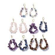 5 Pairs 5 Style Natural Mixed Gemstone Chips Teardrop Dangle Earrings, Brass Wire Wrap Big Drop Earrings for Women, Light Gold, 68~70mm, Pin: 1mm, 1 Pair/style(EJEW-JE05074)