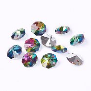 Glass Pendants, Imitation Crystal, Octagon, Faceted, Magenta, 14x14x7mm, Hole: 1.5mm(X-G06E5021)