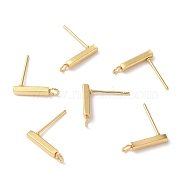 304 Stainless Steel Stud Earring Finding, with Horizontal Loop, Rectangle, Real 18K Gold Plated, 13x3mm, Hole: 1.8mm, Pin: 0.8mm.(STAS-C080-06C-G)