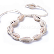 Adjustable Cowrie Shell Anklets, with Waxed Cotton Cords, White, 2-3/8 inch(6.2cm)(AJEW-AN00256)