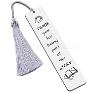 Fingerinspire 3Pcs Stainless Steel Bookmarks, Cardboard Box and Nylon Tassel Big Pendant Decorations, Stainless Steel Color, 145x30x0.5mm, Hole: 3mm(AJEW-FG0001-44I)