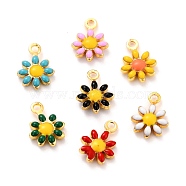 Brass Enamel Charms, Golden Plated, Cadmium Free & Lead Free, Sunflower, Mixed Color, 10x7x2mm, Hole: 1.2mm(KK-K260-03G-RS)