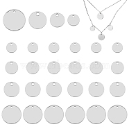 140Pcs 4 Style 304 Stainless Steel Charms, Flat Round Charm, Stainless Steel Color, 8~15x1mm, Hole: 1~1.5mm(STAS-HY0001-39)