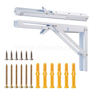Iron Folding Shelf Brackets, with Plastic Plus & Iron Screws, White, 1.6~40x0.65~3.7x0.65~2.4cm, 20pcs/set(SW-TAC0001-15B)
