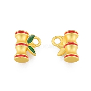 Alloy Enamel Charms, Matte Style, Bamboo Stick, Matte Gold Color, 12x10x5mm, Hole: 2mm(FIND-G035-18MG)