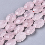 Natural Rose Quartz Beads Strands, Oval, Faceted, 14x10x5mm, Hole: 0.6~0.8mm, about 28pcs/strand, 14.96 inch(38cm)(G-N0325-09A-01)