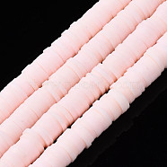 Flat Round Eco-Friendly Handmade Polymer Clay Beads, Disc Heishi Beads for Hawaiian Earring Bracelet Necklace Jewelry Making, Pink, 8x0.5~1mm, Hole: 2mm, about 380~400pcs/strand, 17.7 inch(CLAY-R067-8.0mm-27)