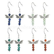 4 Pairs 4 Styles Natural Mixed Gemstone Fairy Dangle Earrings, Antique Silver Alloy Drop Earrings, 42x20mm, 1 Pair/style(EJEW-TA00326)