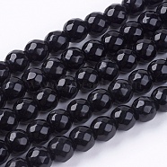 Natural Jade Bead Strands, Dyed, Faceted, Round, Black, 8mm, Hole: 1mm, 48pcs/strand, 14.5~14.9 inch(G-R166-8mm-14)