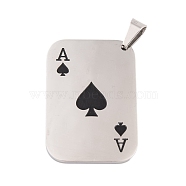 304 Stainless Steel Pendants, with Enamel, Playing Card, Ace of Hearts Charm, Stainless Steel Color, 39.5x26.5x2mm, Hole: 8.5x4.5mm(STAS-K283-02P)