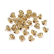 Tibetan Style Alloy Silver Tube Bails, Loop Bails, Bail Beads, Barrel with Flower, Antique Golden, 11x9x7mm, Hole: 2.4mm(FIND-XCP0001-83AG)