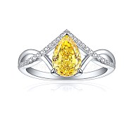 925 Sterling Silver Micro Pave Cubic Zirconia Plain Band Rings, Real Platinum Plated, Teardrop, Yellow, US Size 7(17.3mm)(RJEW-P103-07P-D)