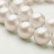 Shell Imitated Pearl Bead Strands, Frosted, Round, White, 6mm, Hole: 0.8mm, about 62pcs/strand, 15.98 inch(BSHE-F0014-6mm-10)