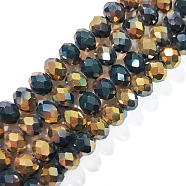 Electroplate Opaque Glass Beads Strands, Half Golden Plated, Faceted, Abacus, Dark Slate Gray, 8x6mm, Hole: 1mm, about 65~68pcs/strand, 15.7~16.1 inch(40~41cm)(EGLA-A034-P8mm-O09-01)