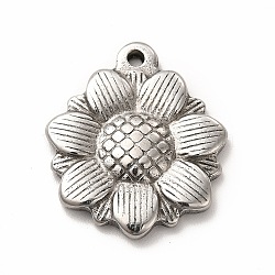 304 Stainless Steel Pendants, Sunflower, Antique Silver, 25.5x22x3.5mm, Hole: 1.6mm(STAS-P322-03AS)