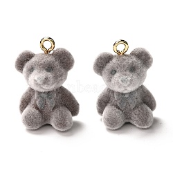 Flocky Resin Pendants, with Alloy Findings, Bear, Gray, 22x15x12mm, Hole: 2mm(RESI-G019-02C)