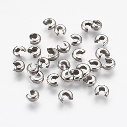 304 Stainless Steel Crimp Beads Covers, Stainless Steel Color, 4.5mm In Diameter, Hole: 2mm(STAS-L215-10P)