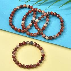 Natural Red Jasper Bead Stretch Bracelets, Round, Inner Diameter: 2-1/8 inch~2-3/8 inch(5.5~6cm), Bead: 8mm(BJEW-K212-B-012)