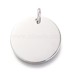304 Stainless Steel Charms, Manual Polishing, with Jump Rings, Blank Stamping Tag, Flat Round, Stainless Steel Color, 20x1mm, Hole: 3.5mm(EJEW-L238-03E-P)