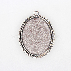 Tibetan Style Alloy Pendant Cabochon Settings, Cadmium Free & Lead Free, Oval, Antique Silver, Tray: 40x30mm, 51x37x2mm, Hole: 3mm(X-TIBEP-N003-17AS)