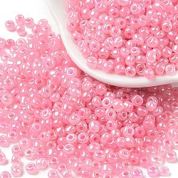 13G 8/0 Glass Seed Beads, Ceylon, Round, Pink, 3mm, Hole: 1mm(SEED-XCP0001-06)