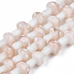 Mushroom Handmade Lampwork Beads Strands, Misty Rose, 12.5~14x10~11mm, Hole: 1.5mm, about 24~25pcs/strand, 12.20 inch~12.99 inch(31cm~33cm)(X-LAMP-R116-28)