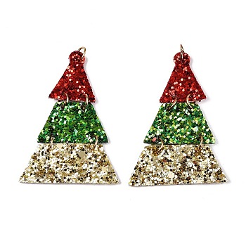 PU Leather Big Pendants, Christmas Theme, Colorful, Christmas Tree, 61x42x2mm, Hole: 5mm