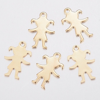 304 Stainless Steel Charms, Girl Silhouette Pendants, Golden, 16x11x0.8mm, Hole: 1.5mm