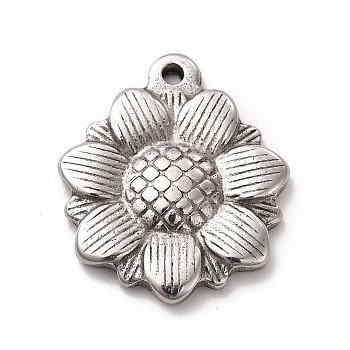 304 Stainless Steel Pendants, Sunflower, Antique Silver, 25.5x22x3.5mm, Hole: 1.6mm